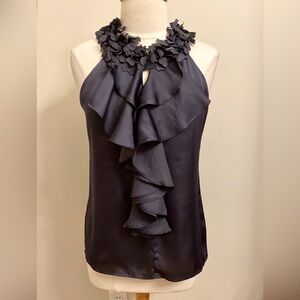 Willi Smith Smoke Grey Ruffled Hearts Halter Neck Sleeveless Silky Dress Top M